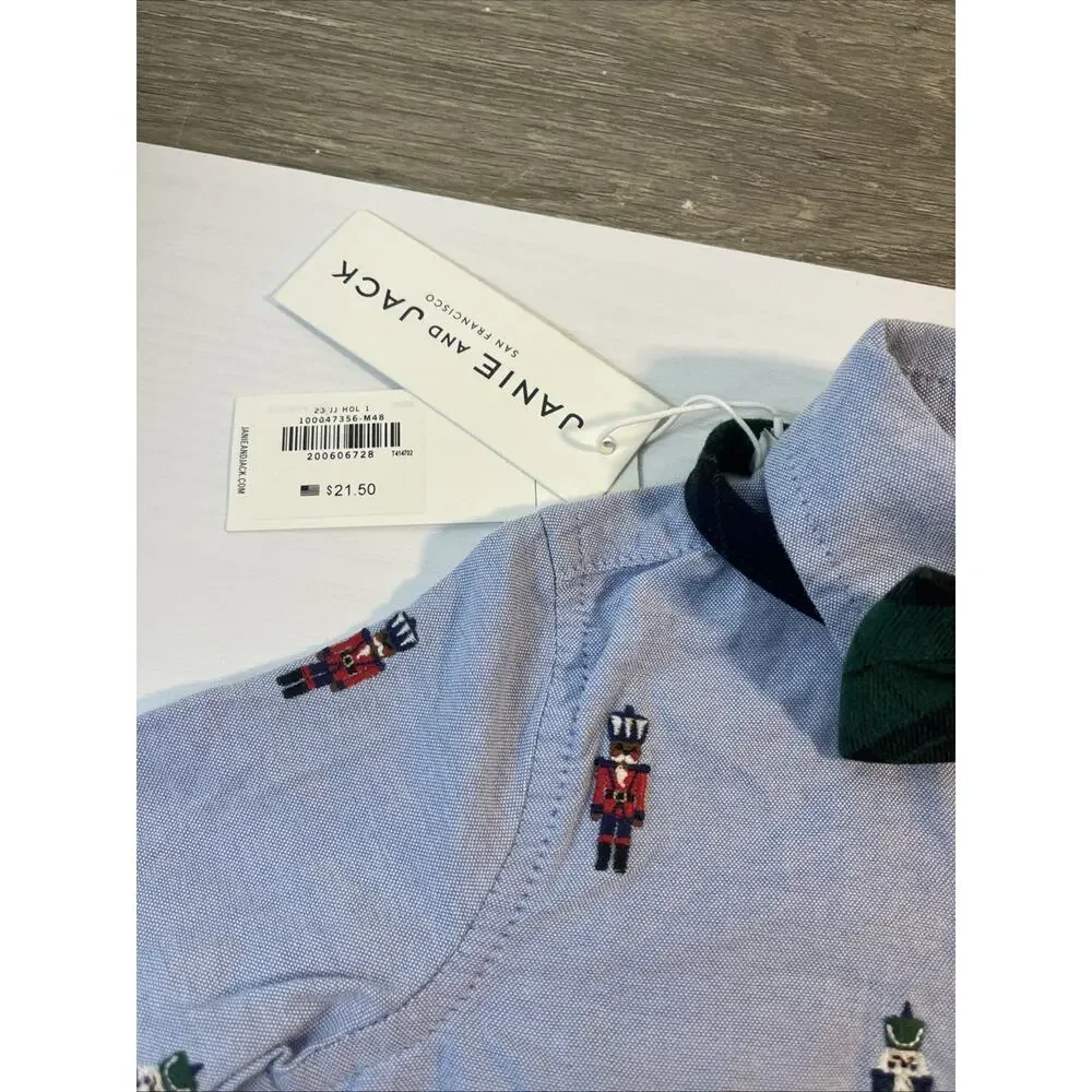Janie and Jack Boys 6-12 Months Blue Button Up Shirt Nutcrackers NWT